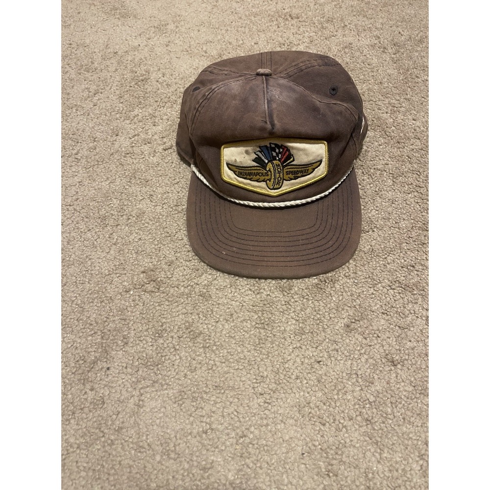 Vintage Indianapolis Motor Speedway Brown Snapback Hat Rope Trim Distressed 90s